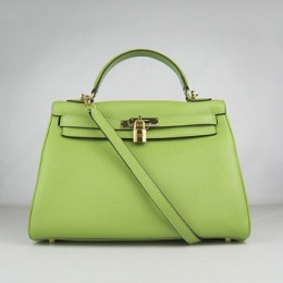Hermes Kelly 32Cm Togo Leather Handbag Green Gold